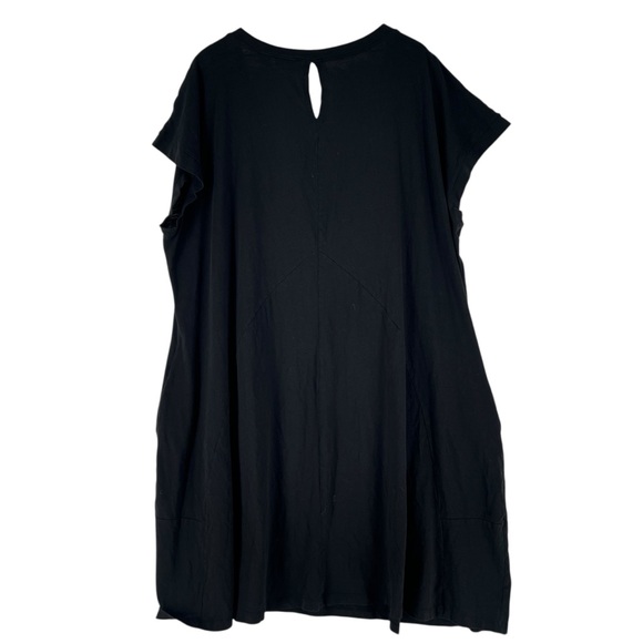 Zim & Zoe Black 100% Cotton V Neck Lounge Dress Pockets Keyhole‎ Lagenlook - Picture 2 of 15